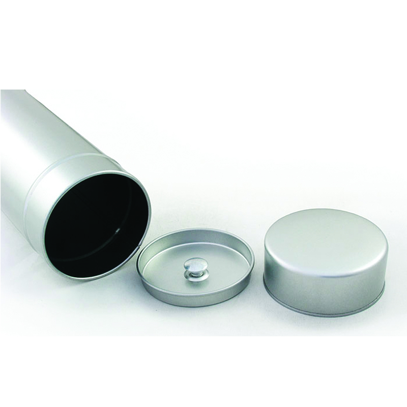 silver round tea tin with inner lid 